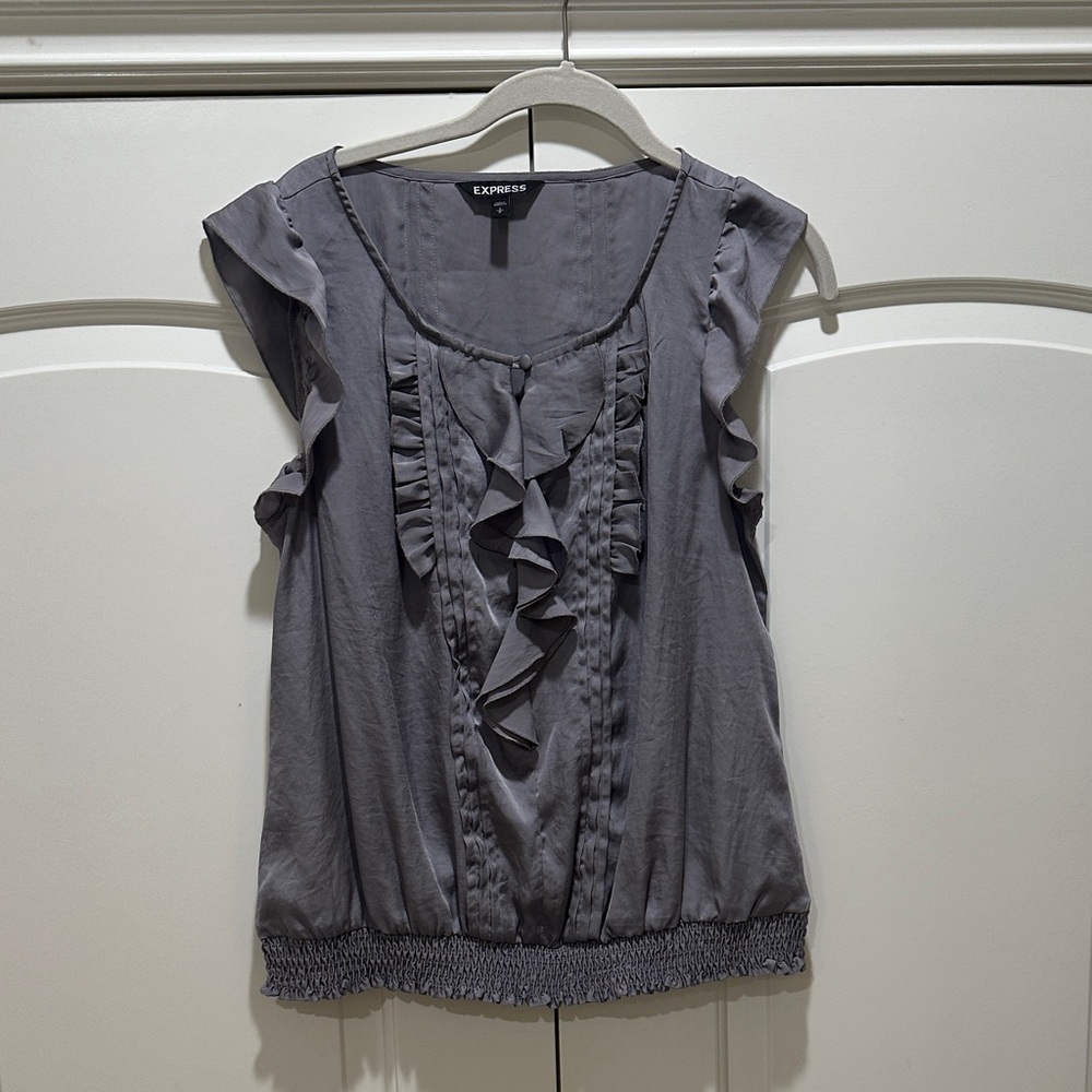 Express Women's Charcoal Ruffle Blouse